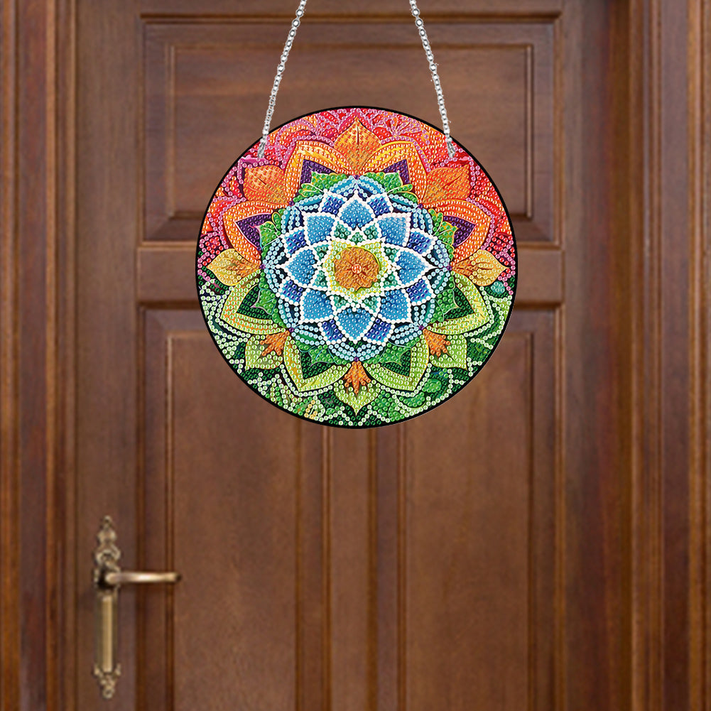 Acrylic Single-Sided Diamond Art Hanging Pendant Office Decor (Mandala Flower 4)