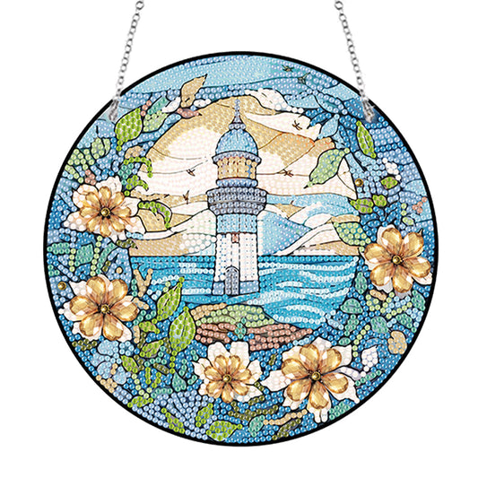 Acrylic Single-Sided Diamond Painting Hanging Pendant Office Decor (Lighthouse)