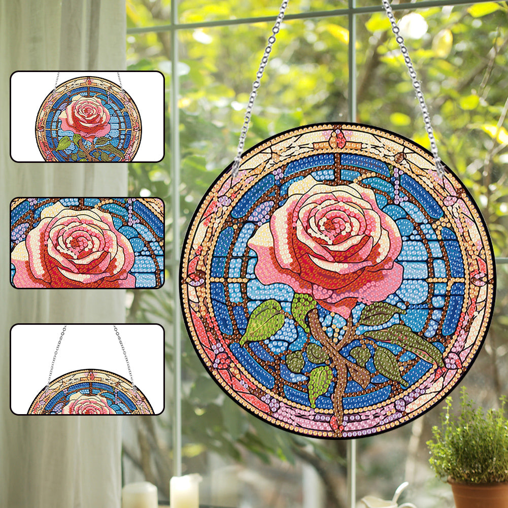 Acrylic Single-Sided Diamond Painting Hanging Pendant Office Decor (Roses)