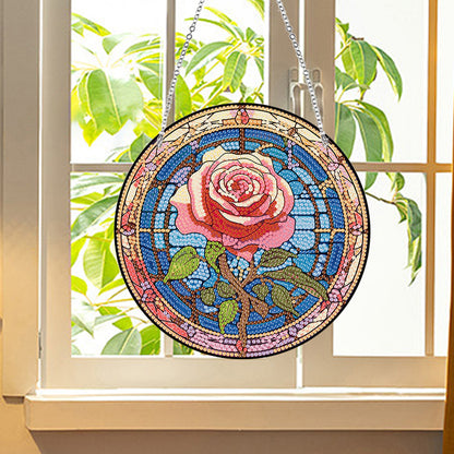 Acrylic Single-Sided Diamond Painting Hanging Pendant Office Decor (Roses)