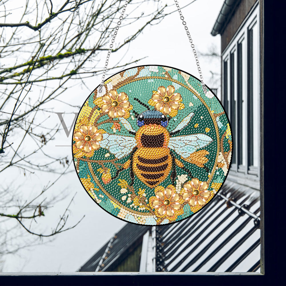 Acrylic Single-Sided Diamond Painting Hanging Pendant Home Decor (Flower Bees )