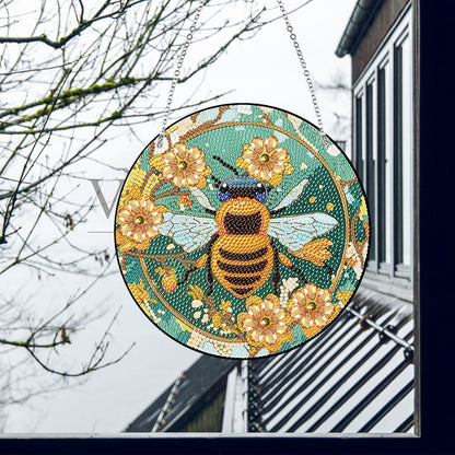 Acrylic Single-Sided Diamond Painting Hanging Pendant Home Decor (Flower Bees )