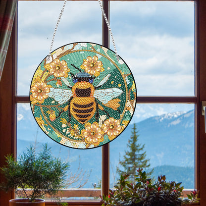 Acrylic Single-Sided Diamond Painting Hanging Pendant Home Decor (Flower Bees )