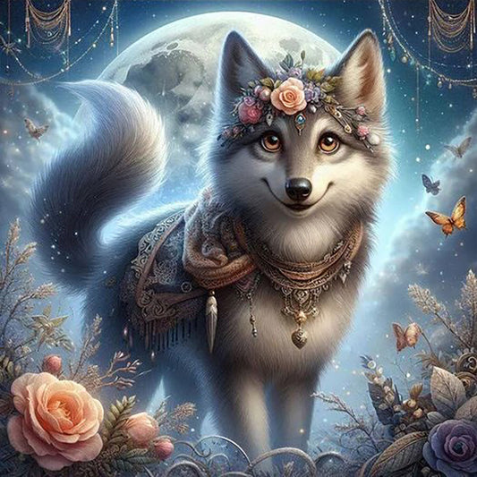 Moonlight Flower Wolf - Full Round Drill Diamond Painting 30*30CM