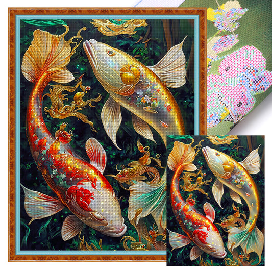 Koi - 14CT Stamped Cross Stitch 40*55CM