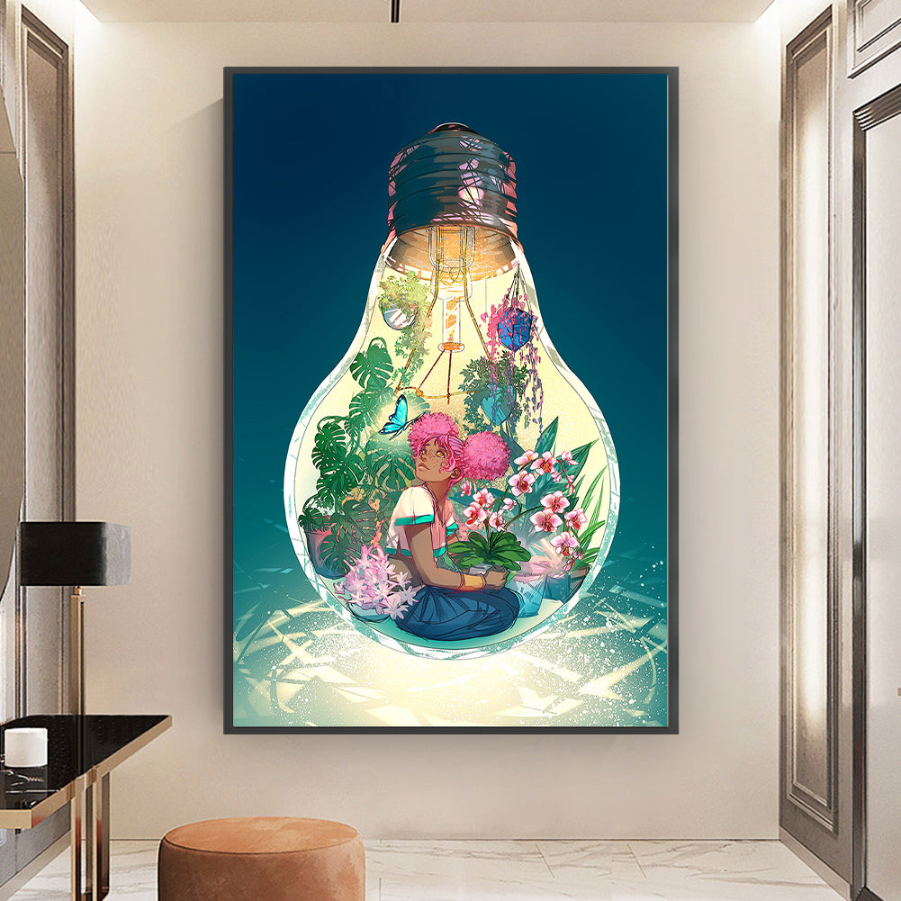 Girl In Light Bulb - 11CT Stamped Cross Stitch 50*75CM