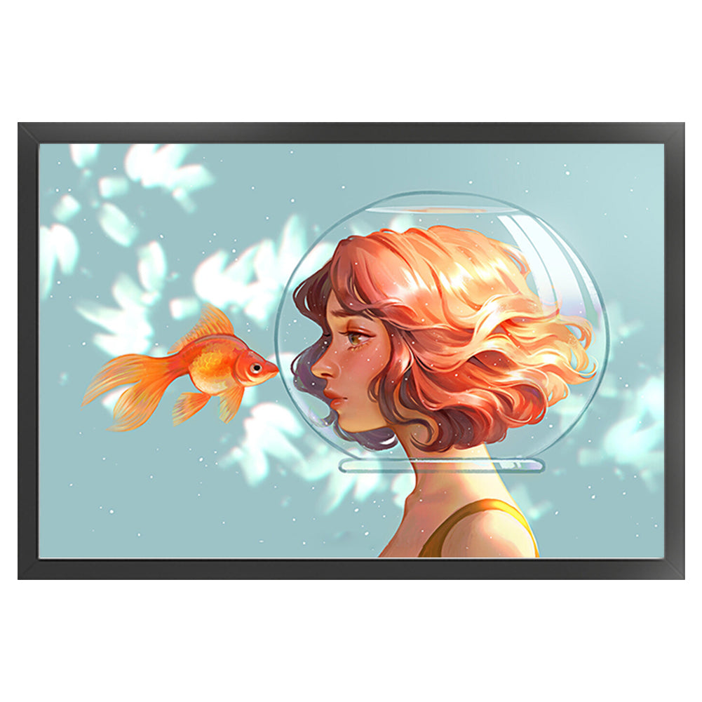 Girl And Goldfish - 11CT Stamped Cross Stitch 70*50CM