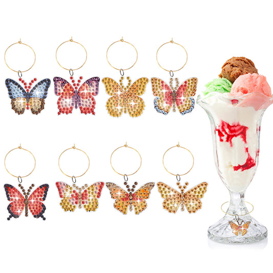 8 Pcs Butterfly Diamond Painting Wine Glass Recognizer Pendant Wine Glass Marker