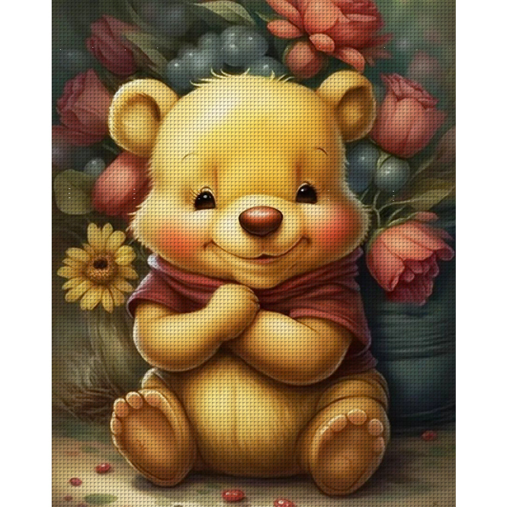 Flowers And Winnie The Pooh - 11CT Stamped Cross Stitch 50*60CM