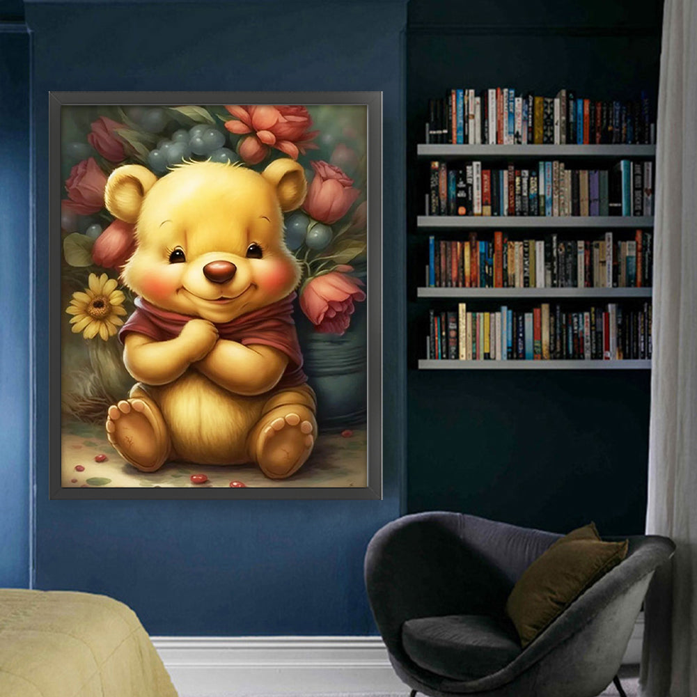 Flowers And Winnie The Pooh - 11CT Stamped Cross Stitch 50*60CM