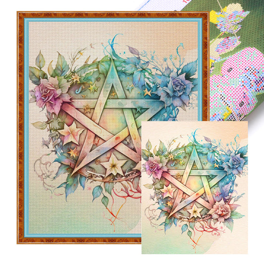 Flower Pentagram - 11CT Stamped Cross Stitch 50*60CM