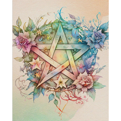 Flower Pentagram - 11CT Stamped Cross Stitch 50*60CM