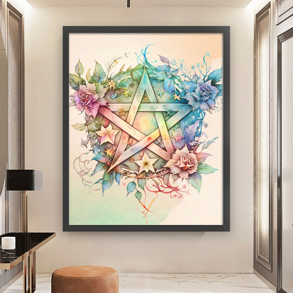 Flower Pentagram - 11CT Stamped Cross Stitch 50*60CM