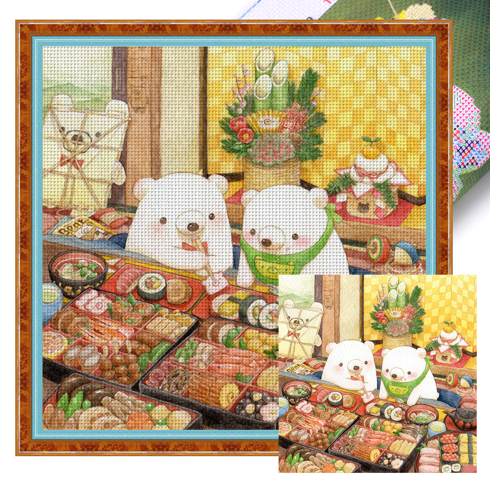 White Bear Family - 11CT Stamped Cross Stitch 50*50CM