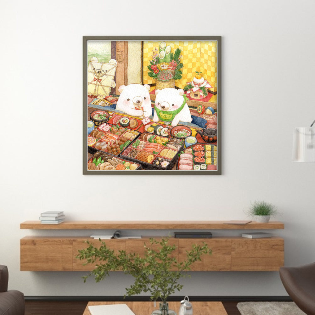 White Bear Family - 11CT Stamped Cross Stitch 50*50CM