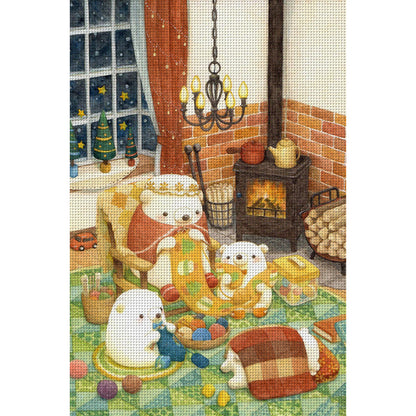 White Bear Family - 11CT Stamped Cross Stitch 50*75CM