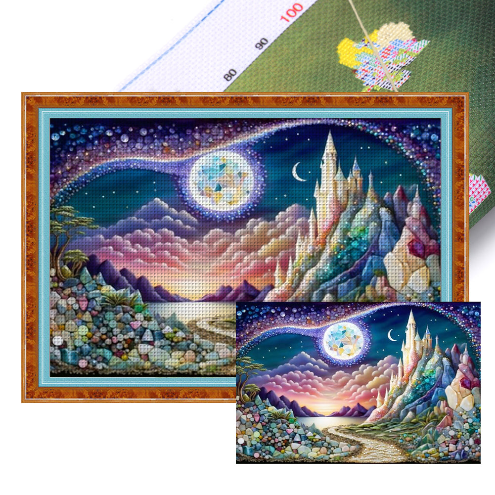 Mountain Peaks Under Moonlight - 11CT Stamped Cross Stitch 60*40CM