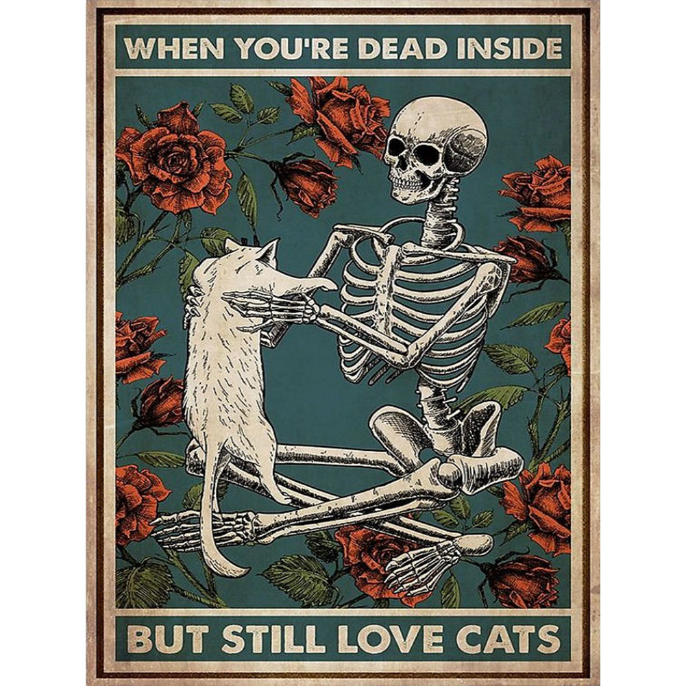 Love Cat Skeleton - Full Round Drill Diamond Painting 30*40CM