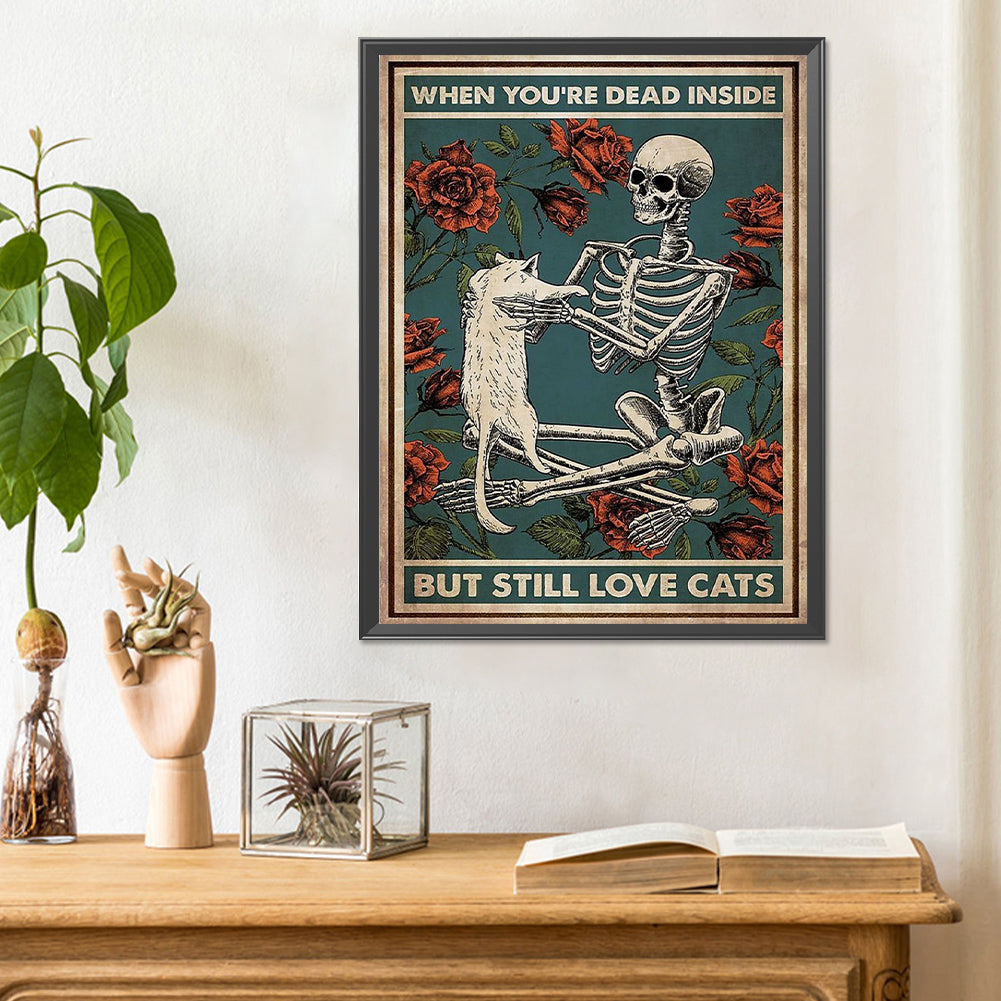 Love Cat Skeleton - Full Round Drill Diamond Painting 30*40CM