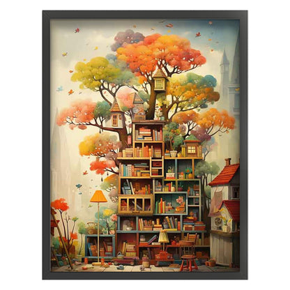 Bookshelf Under Tree - 11CT Stamped Cross Stitch 50*65CM