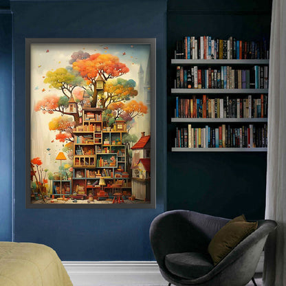 Bookshelf Under Tree - 11CT Stamped Cross Stitch 50*65CM