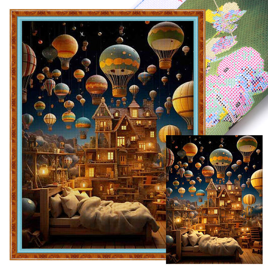 Hot Air Balloon Castle - 11CT Stamped Cross Stitch 50*65CM