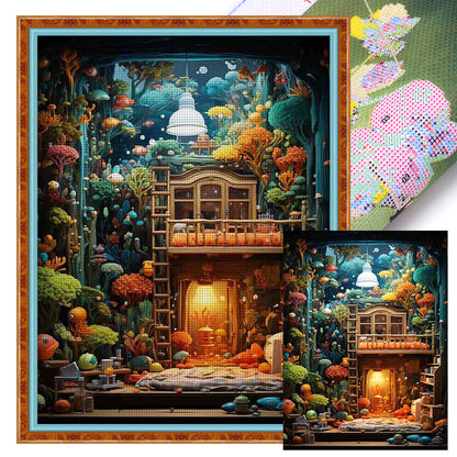 Undersea Hut - 11CT Stamped Cross Stitch 50*65CM