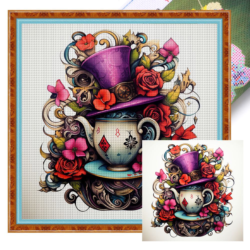 Alice Teacup Hat - 11CT Stamped Cross Stitch 50*50CM