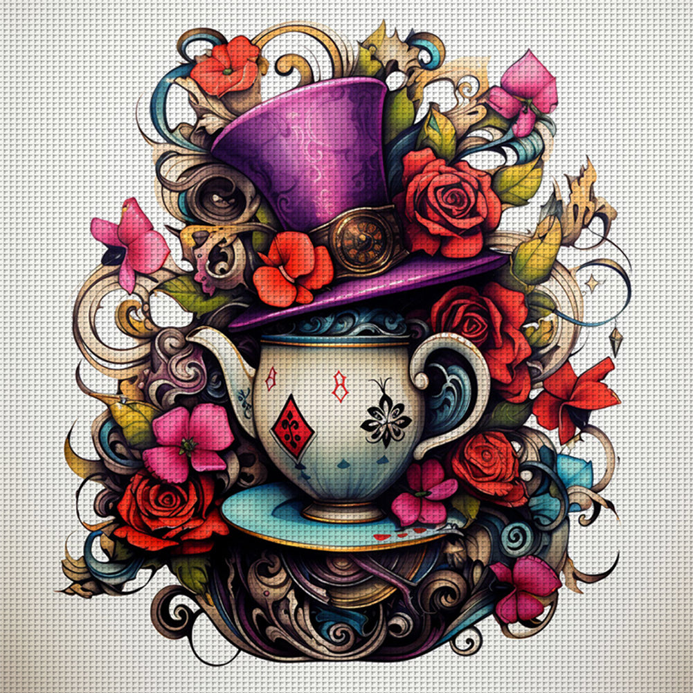 Alice Teacup Hat - 11CT Stamped Cross Stitch 50*50CM