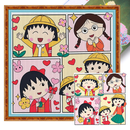 Chibi Maruko - 11CT Stamped Cross Stitch 50*50CM