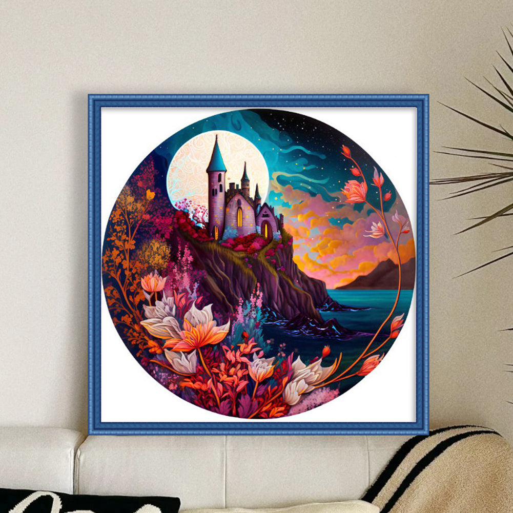 Castle By The Sea Under The Moon - 11CT Stamped Cross Stitch 50*50CM