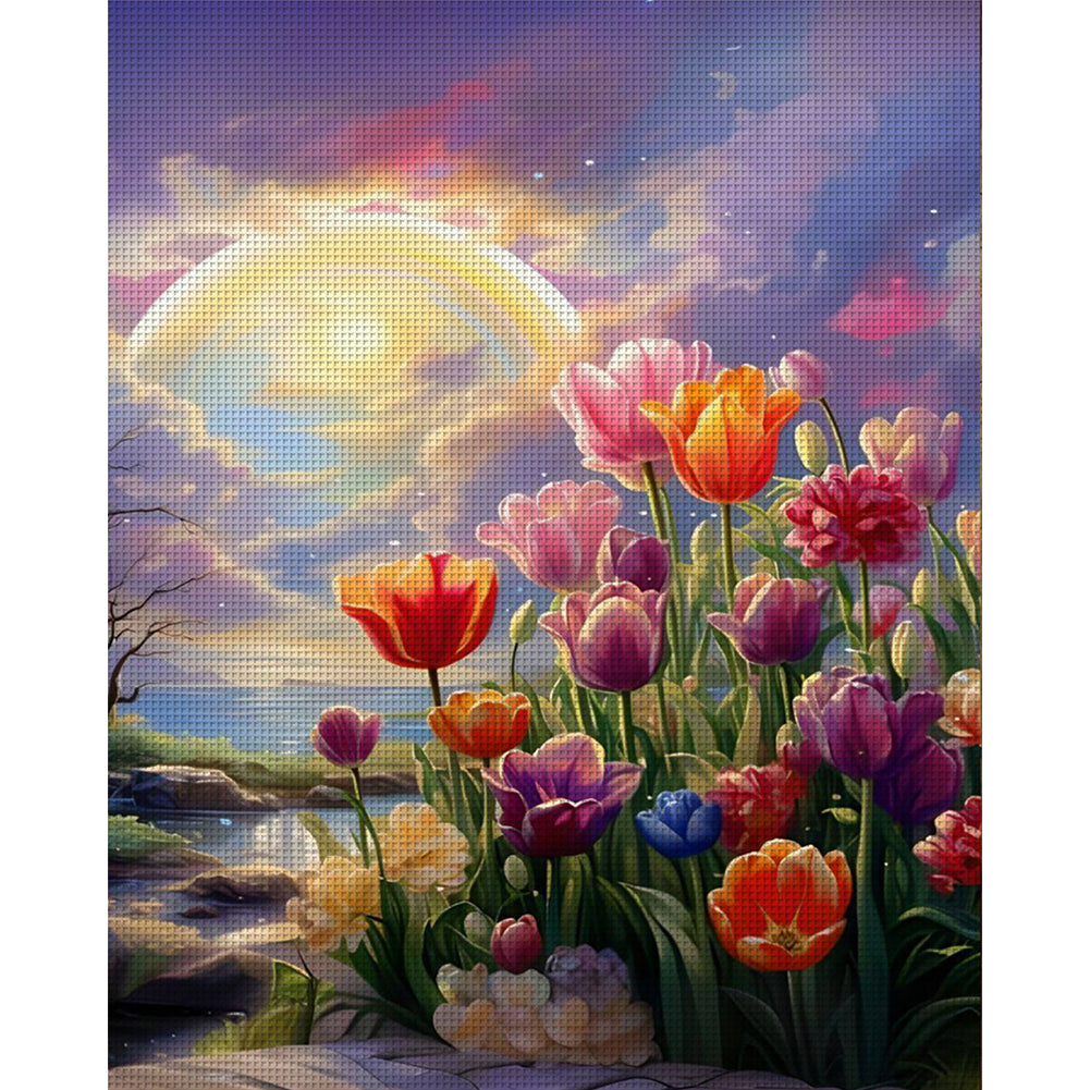 Tulips At Sunset - 14CT Stamped Cross Stitch 40*50CM