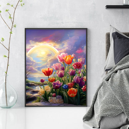 Tulips At Sunset - 14CT Stamped Cross Stitch 40*50CM