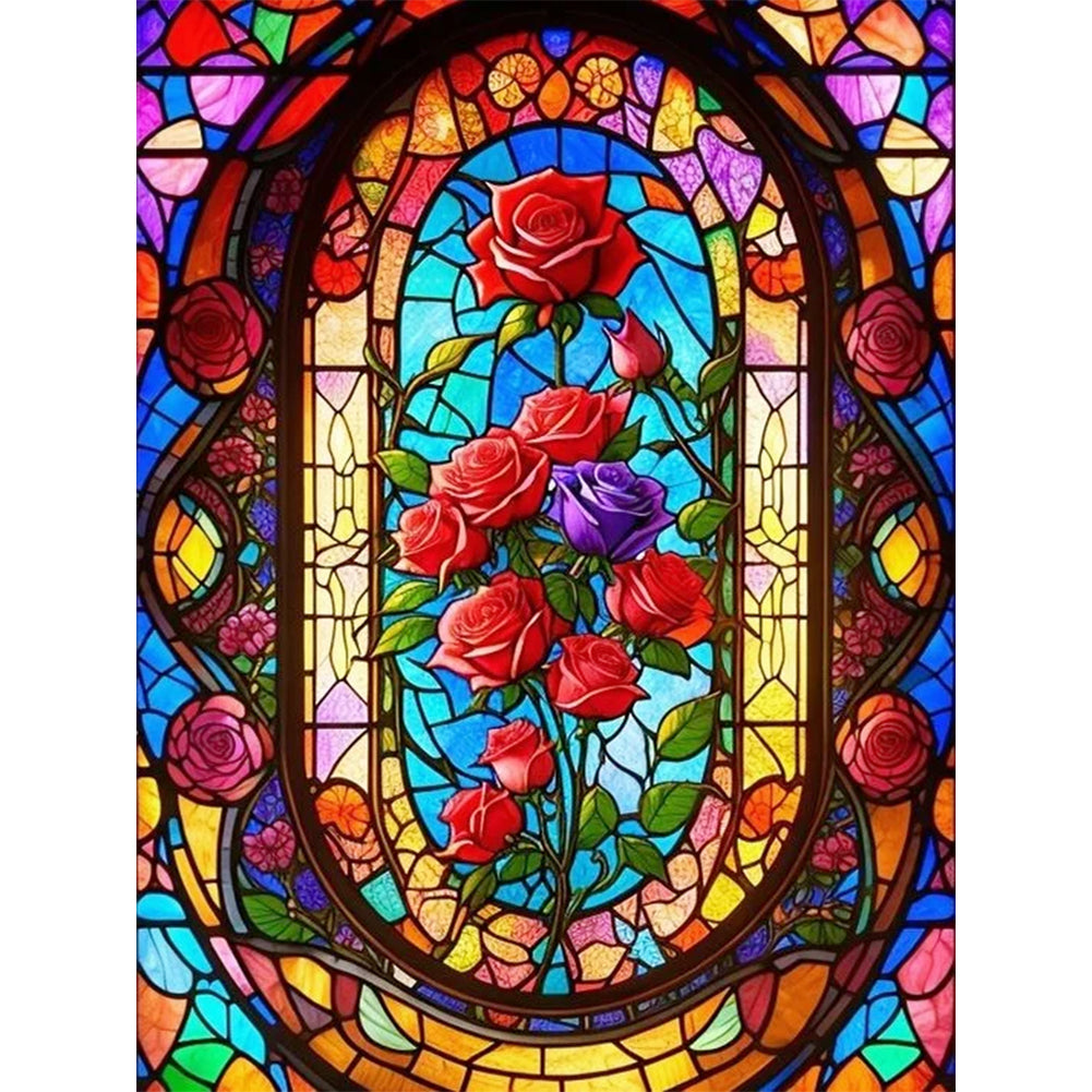 Glass Painting-Rose - 14CT Stamped Cross Stitch 45*60CM