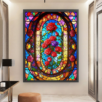 Glass Painting-Rose - 14CT Stamped Cross Stitch 45*60CM