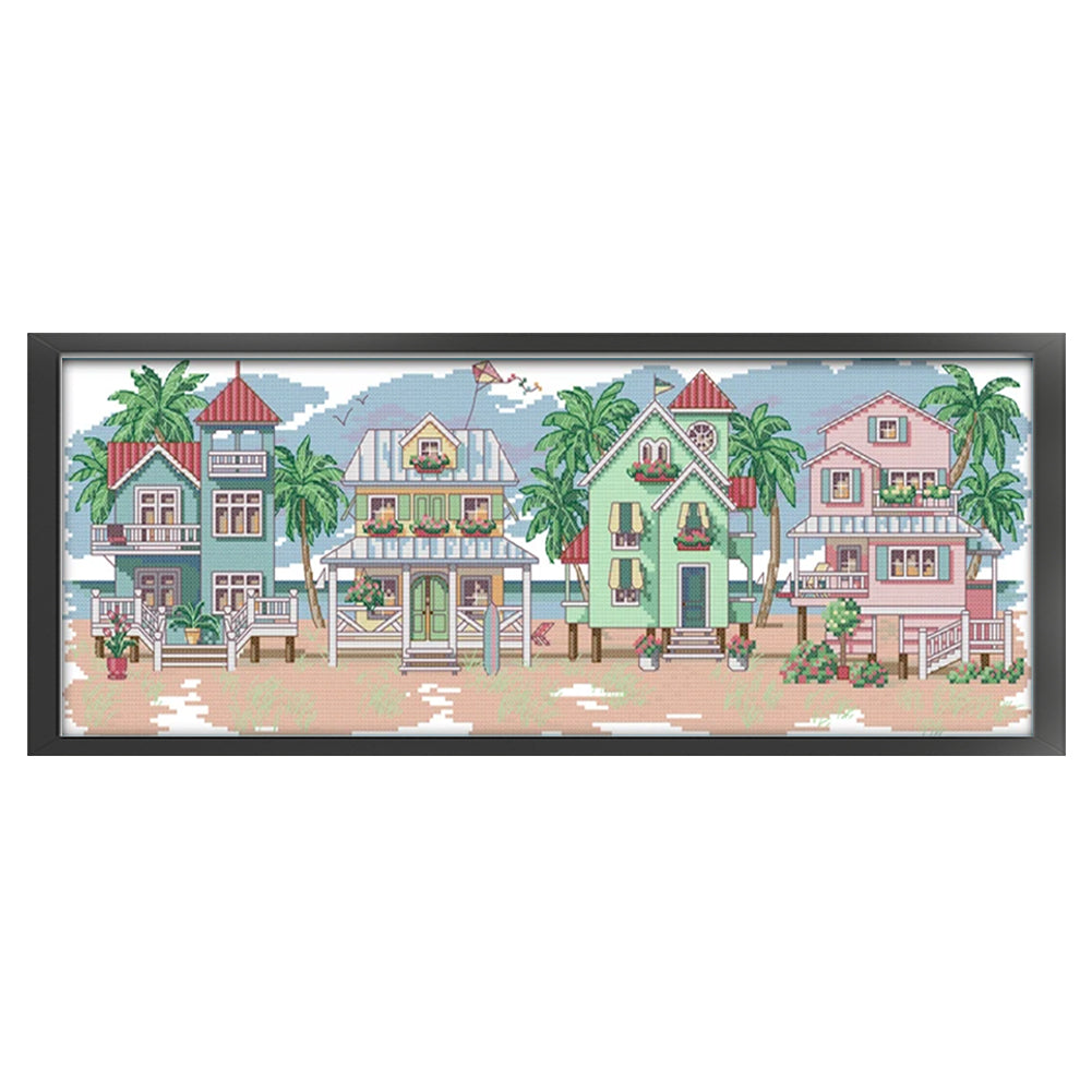 Seaside Village - 14CT Stamped Cross Stitch 54*21CM(Joy Sunday)