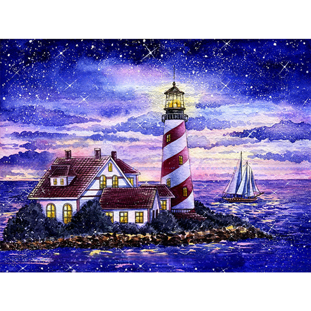 Crossing The Sea Lighthouse - Full Round Drill Diamond Painting 40*30CM