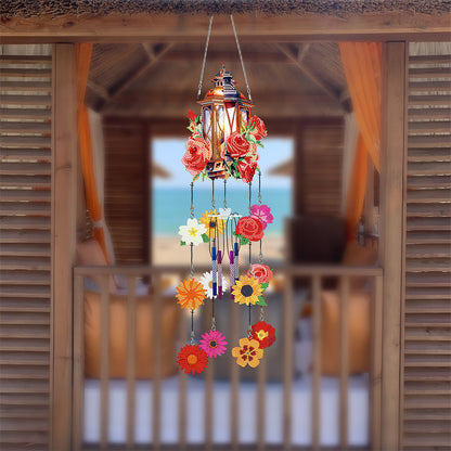 Double Side Wind Chime Diamond Art Hanging Pendant for Home Decor (Rose Lantern)