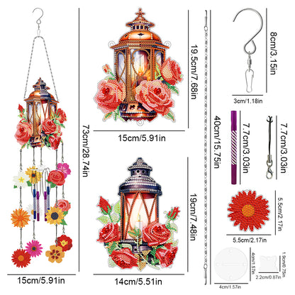 Double Side Wind Chime Diamond Art Hanging Pendant for Home Decor (Rose Lantern)