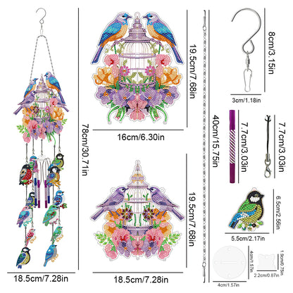 Double Side Wind Chime Diamond Art Hanging Pendant for Home Decor (Flower Bird)