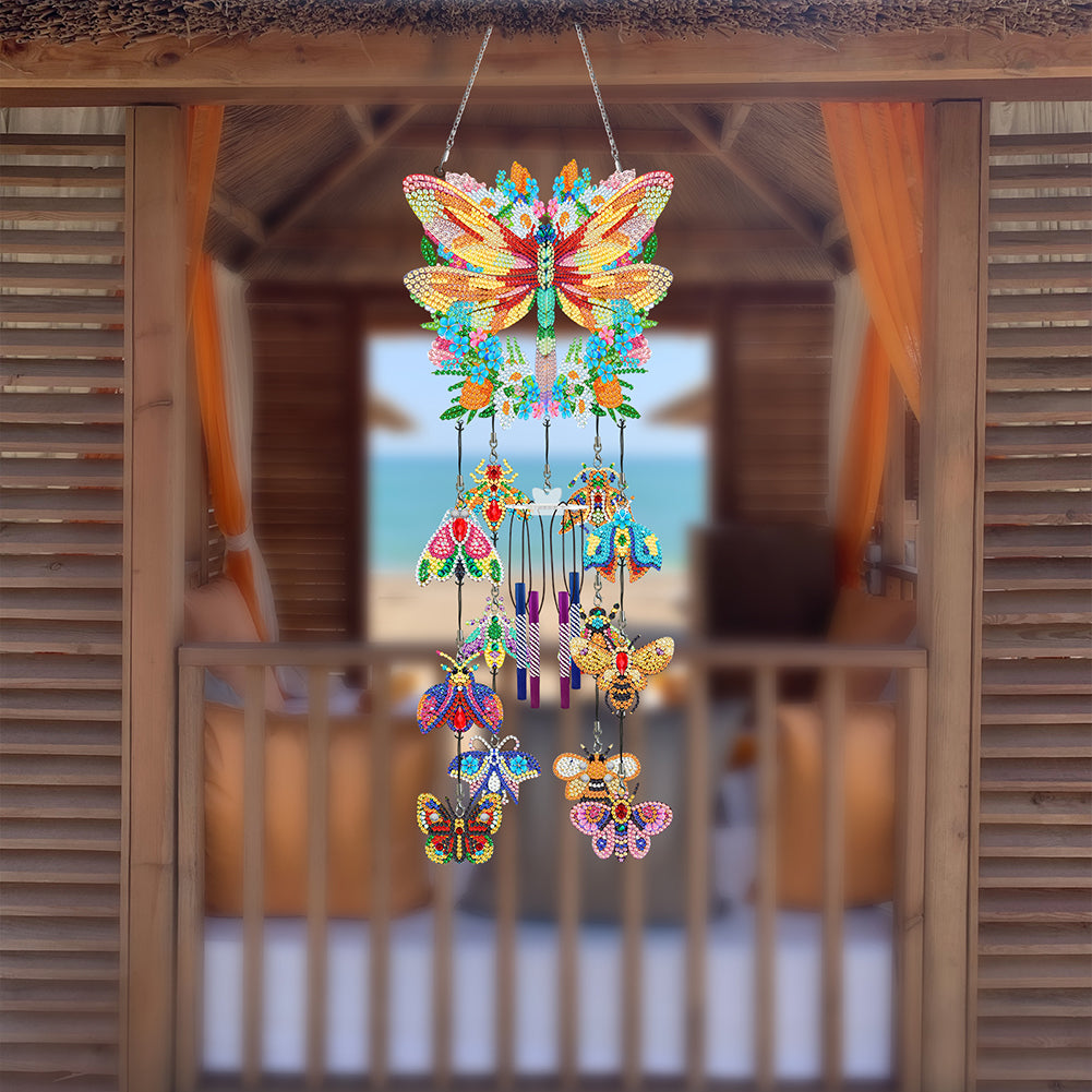 Double Side Wind Chime Diamond Art Hanging Pendant Home Decor (Wreath Butterfly)