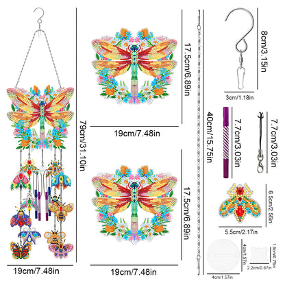 Double Side Wind Chime Diamond Art Hanging Pendant Home Decor (Wreath Butterfly)