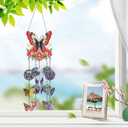 Double Side Wind Chime Diamond Art Hanging Pendant Home Decor (Flower Butterfly)