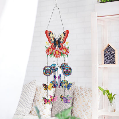 Double Side Wind Chime Diamond Art Hanging Pendant Home Decor (Flower Butterfly)