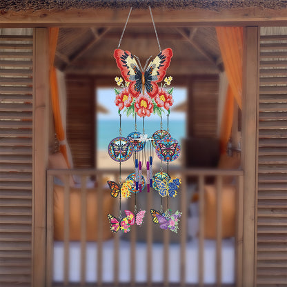 Double Side Wind Chime Diamond Art Hanging Pendant Home Decor (Flower Butterfly)