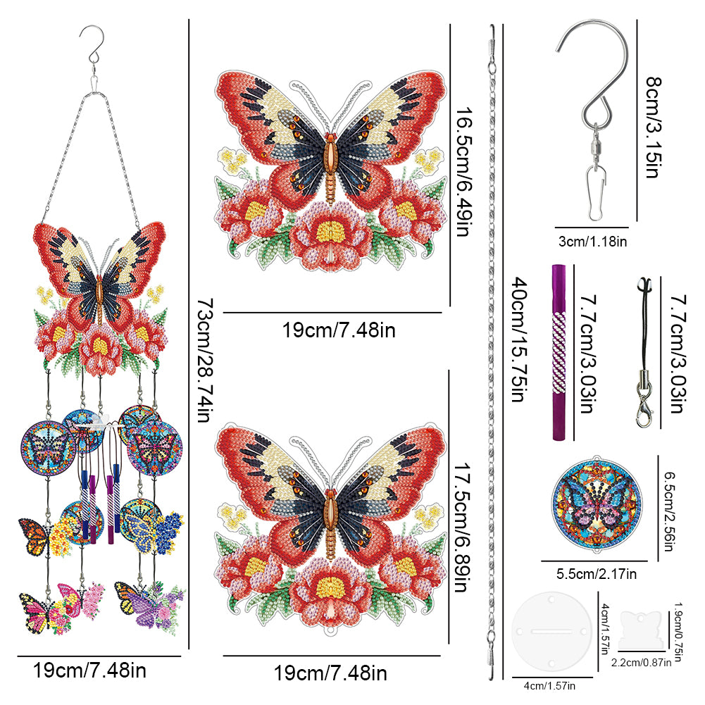 Double Side Wind Chime Diamond Art Hanging Pendant Home Decor (Flower Butterfly)