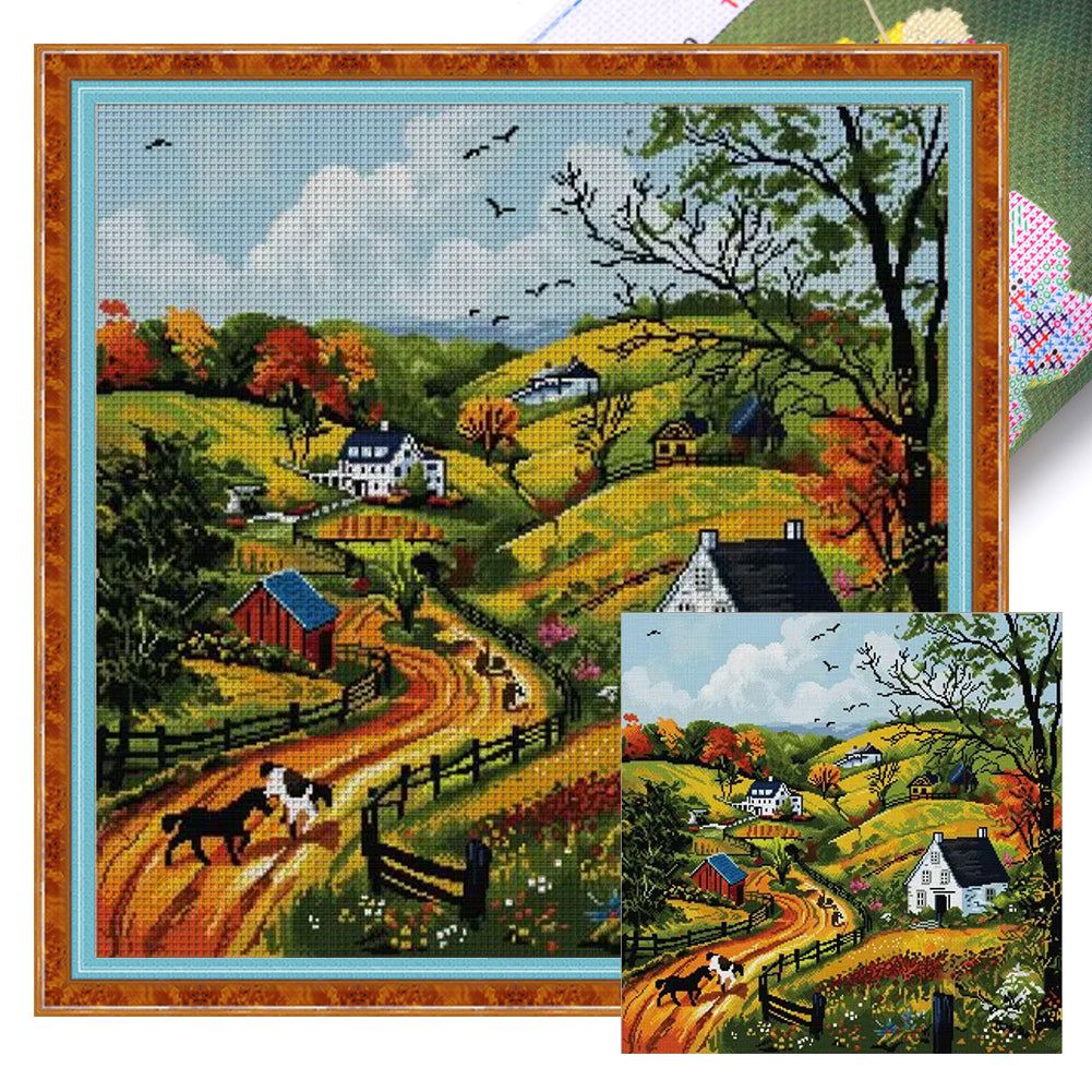 Spring Hills - 14CT Stamped Cross Stitch 55*55CM(Joy Sunday)