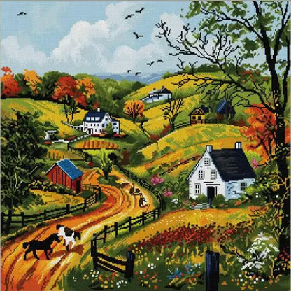 Spring Hills - 14CT Stamped Cross Stitch 55*55CM(Joy Sunday)