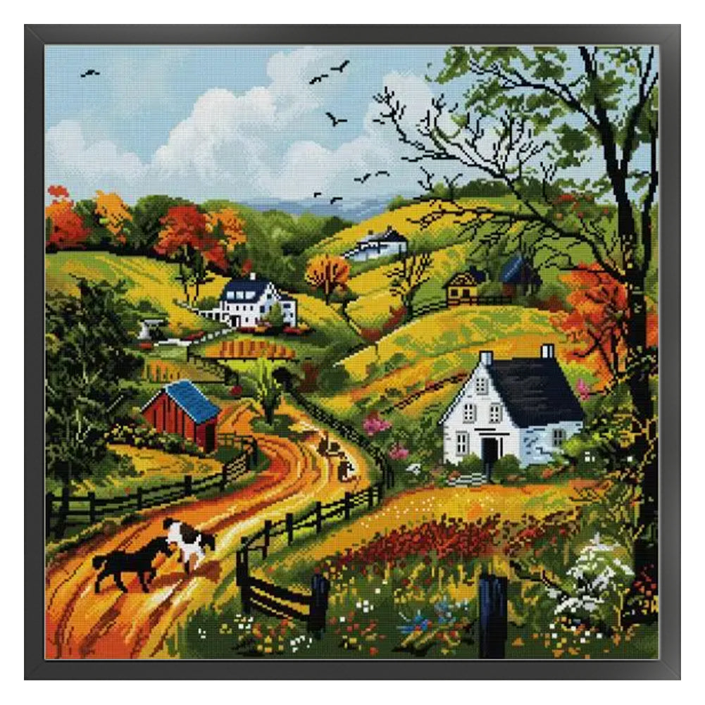 Spring Hills - 14CT Stamped Cross Stitch 55*55CM(Joy Sunday)