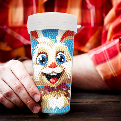Easter 470ML Travel Diamond Painting Art Cup BPA Free With Lid (Cute Rabbit)